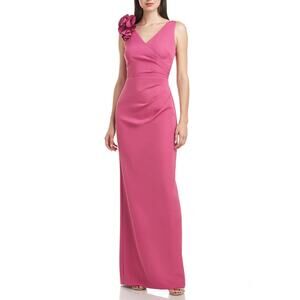 JS Collections Anais Ruffle Shoulder Gown Rose Violet Pink Column Maxi Dress 14